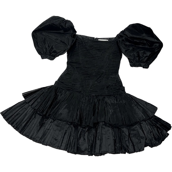 Oscar de la Renta Vintage 1980’s Black Puff Sleeve Pleated Ruffle Dress, size 8 - Picture 5 of 15